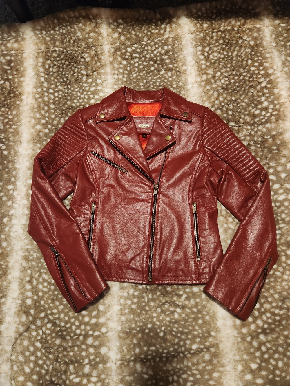Skull red genuine leather jacket